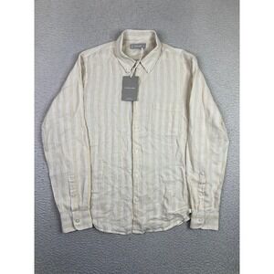 Everlane Shirt Mens Medium Beige Stripe 100% Linen Long Sleeve Button Up Casual